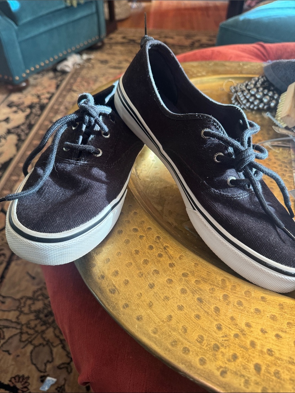 Sperry Black Corduroy Low-Top Sneakers with White Soles